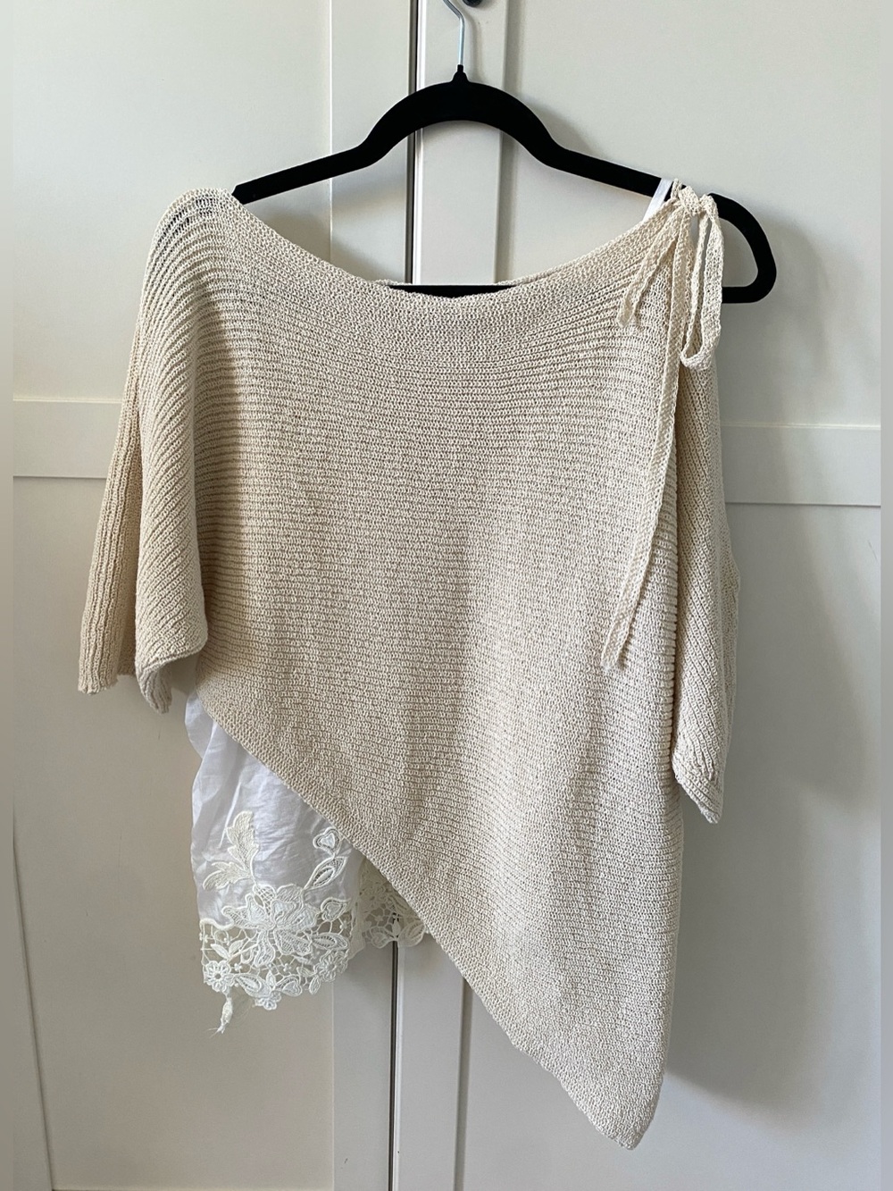 Zara Cream Asymmetrical Knit Lace Layered Boho Top L